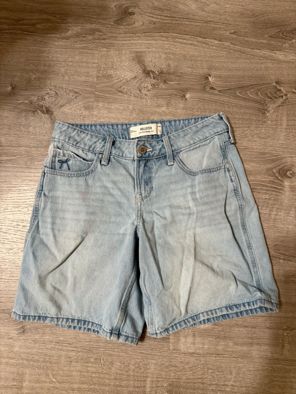 Hollister Light Wash Boyfriend Jeans Shorts - Light Blue